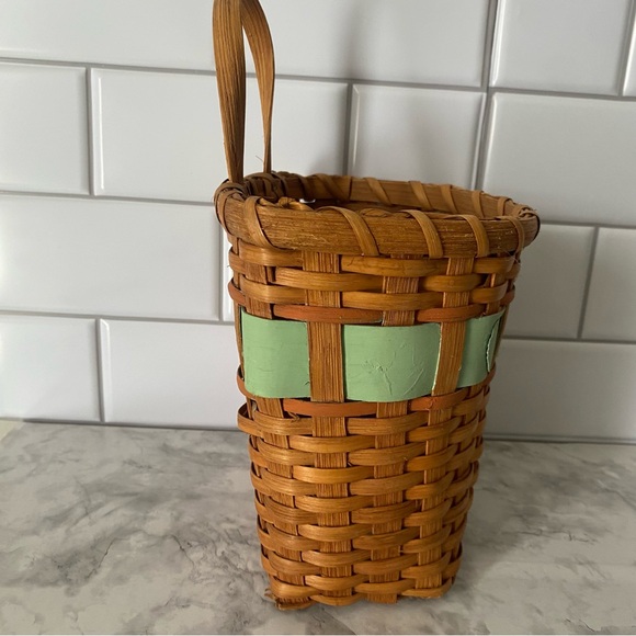 Vintage Woven Wood Basket with Handle | Rustic Farmhouse Storage Basket - Picture 6 of 12